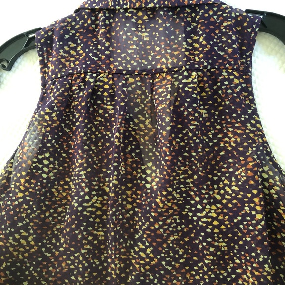 DECREE sheer multicolor sleeveless button-up shirt (M) front pockets - Picture 5 of 6